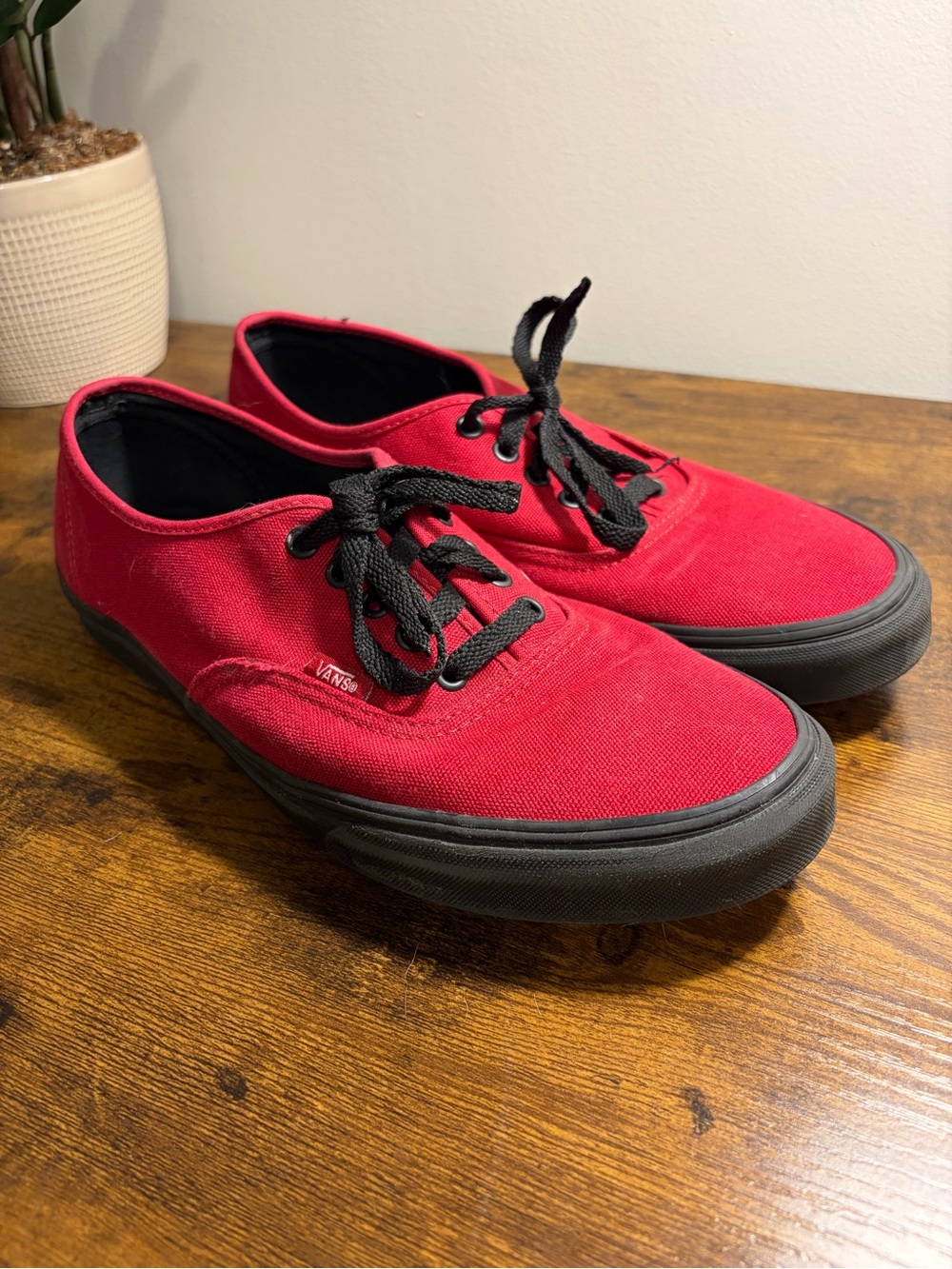 Vans Authentic Canvas Sneakers - Red with Black Sole - Men’s 11